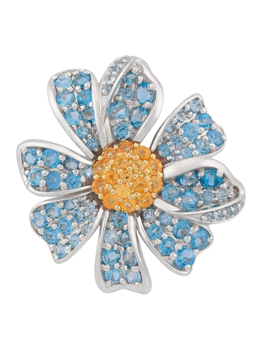 Blue Topaz Yellow Sapphire Flower Bag Charm Blue Topaz Yellow Sapphire Flower Bag Charm