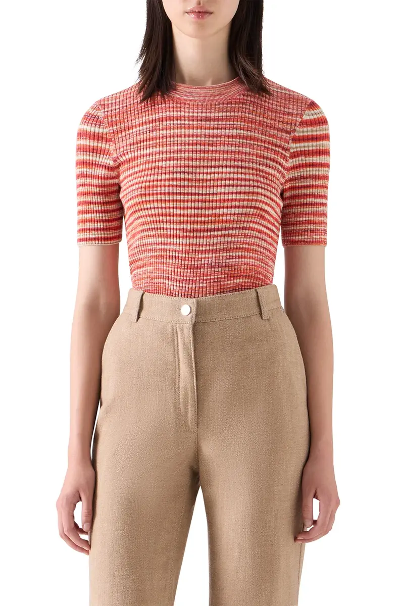 Akris punto Striped Short Sleeve Sweater | Thumbnail 4 Akris punto Striped Short Sleeve Sweater | Thumbnail 4