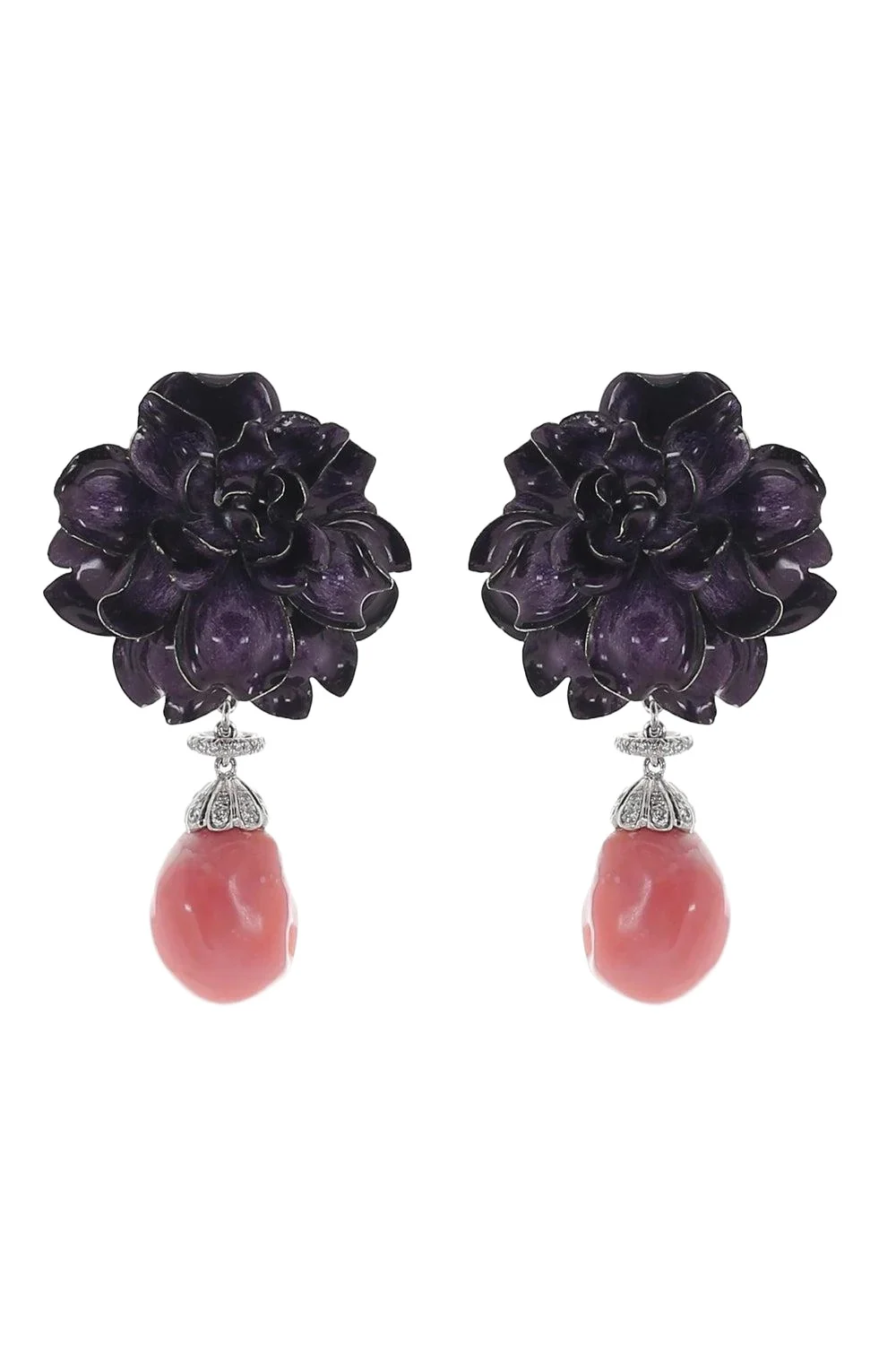 SABOO FINE JEWELS Conch Pearl Diamond Purple Flower Drop Earrings