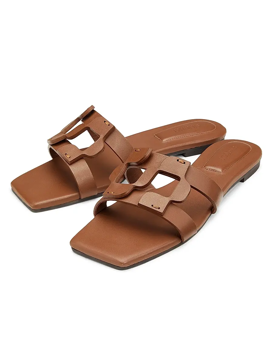 Simkhai Women's Monogram Leather Flat Slides | Thumbnail 2 Simkhai Women's Monogram Leather Flat Slides | Thumbnail 2