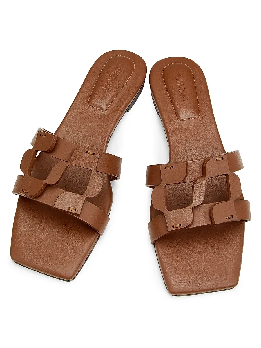 Simkhai Women's Monogram Leather Flat Slides | Thumbnail 4 Simkhai Women's Monogram Leather Flat Slides | Thumbnail 4