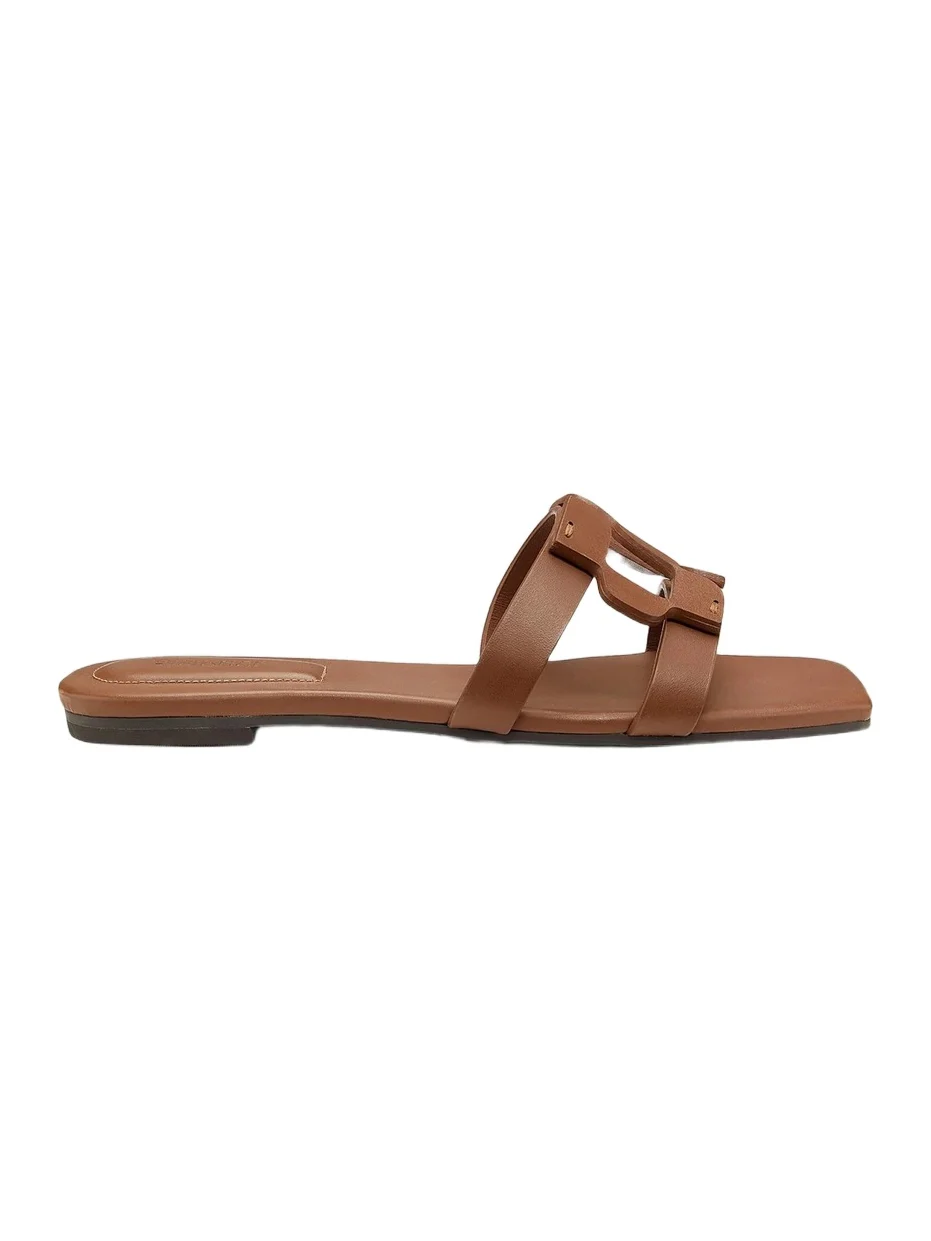 Simkhai Women's Monogram Leather Flat Slides
