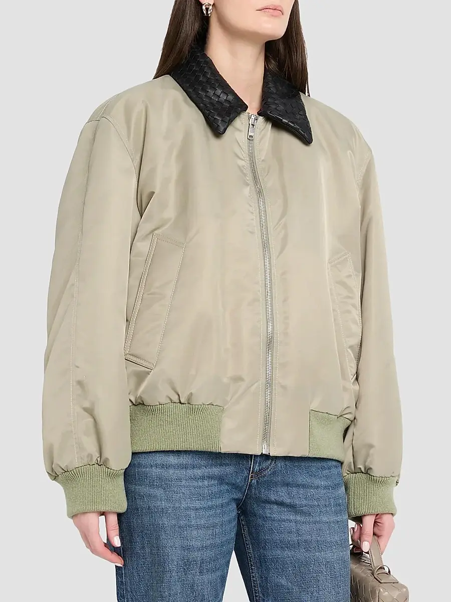 Bottega Veneta Women's Intercciato Leather Collar Jacket | Thumbnail 4