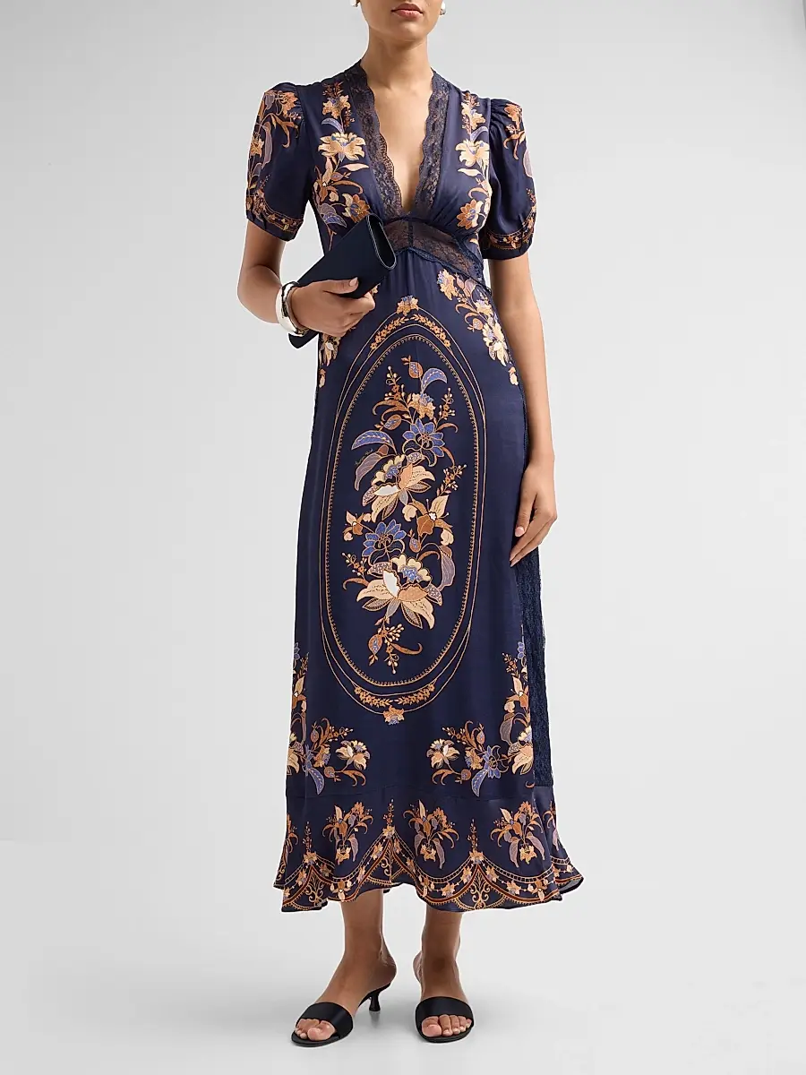Farm Rio Women's Lara Floral V-Neck Midi Dress | Thumbnail 2 Farm Rio Women's Lara Floral V-Neck Midi Dress | Thumbnail 2