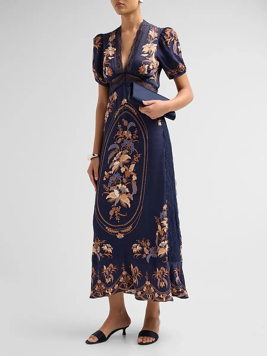 Farm Rio Women's Lara Floral V-Neck Midi Dress | Thumbnail 4 Farm Rio Women's Lara Floral V-Neck Midi Dress | Thumbnail 4