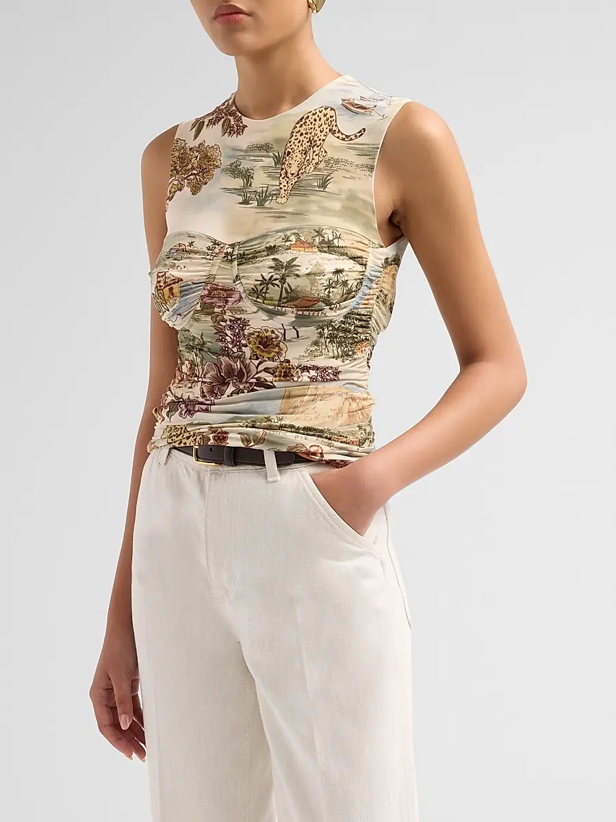 Farm Rio Women's Toile De Rio Sleeveless Top | Thumbnail 4