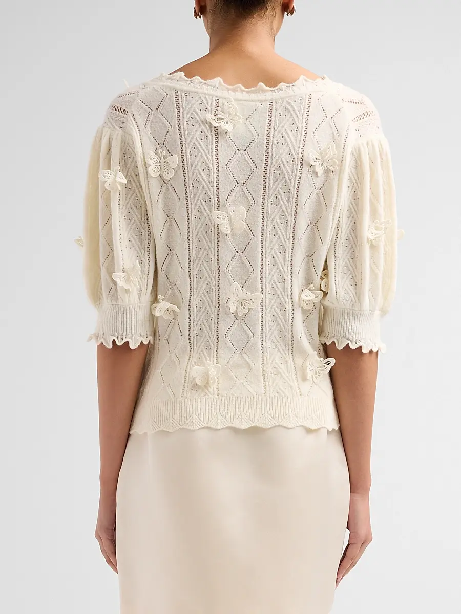 Farm Rio Women's Richilieu 3D Butterfly Knit Top | Thumbnail 3 Farm Rio Women's Richilieu 3D Butterfly Knit Top | Thumbnail 3