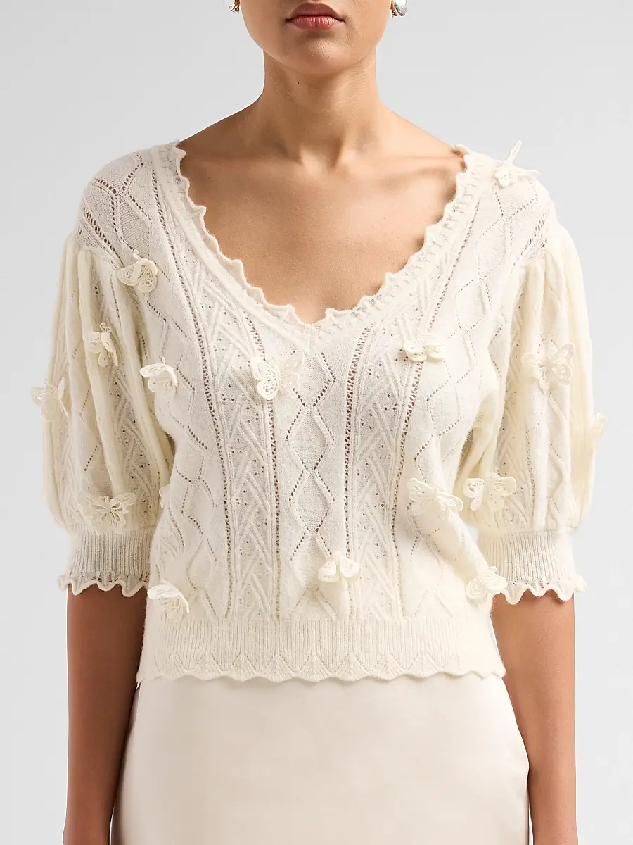 Farm Rio Women's Richilieu 3D Butterfly Knit Top | Thumbnail 5 Farm Rio Women's Richilieu 3D Butterfly Knit Top | Thumbnail 5
