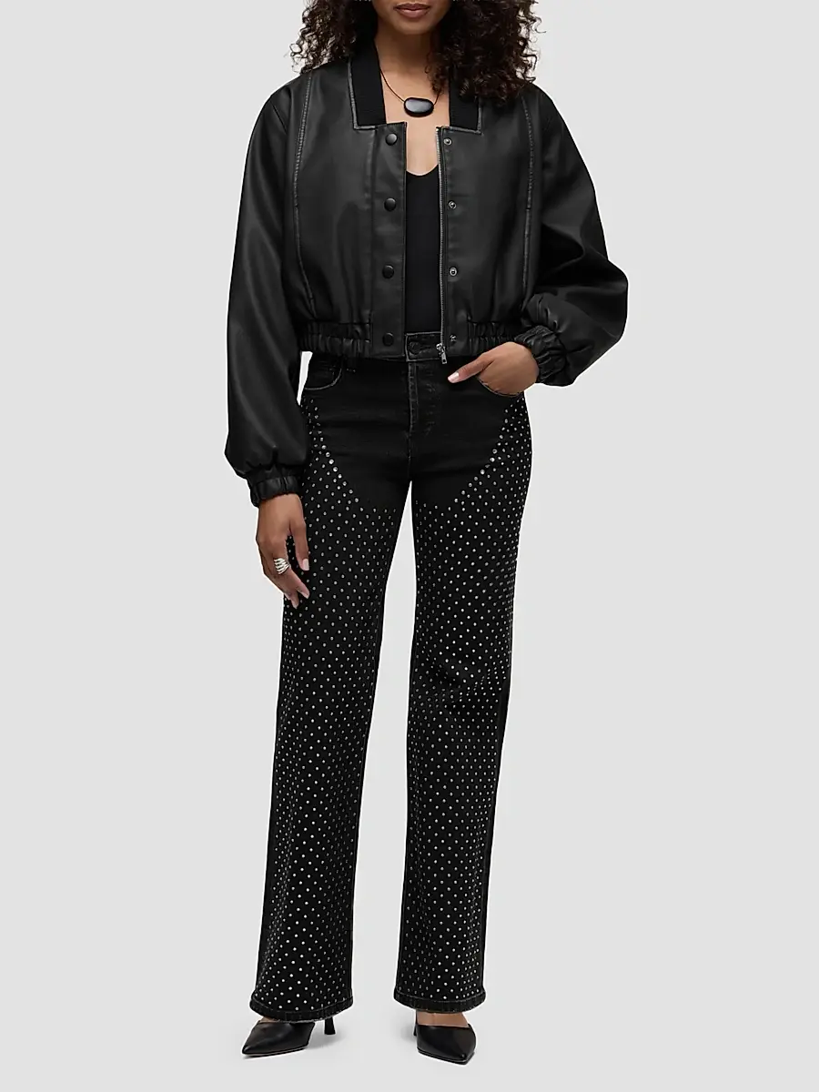 Hudson Jeans Women's Faux-Leather Crop Bomber Jacket | Thumbnail 2 Hudson Jeans Women's Faux-Leather Crop Bomber Jacket | Thumbnail 2