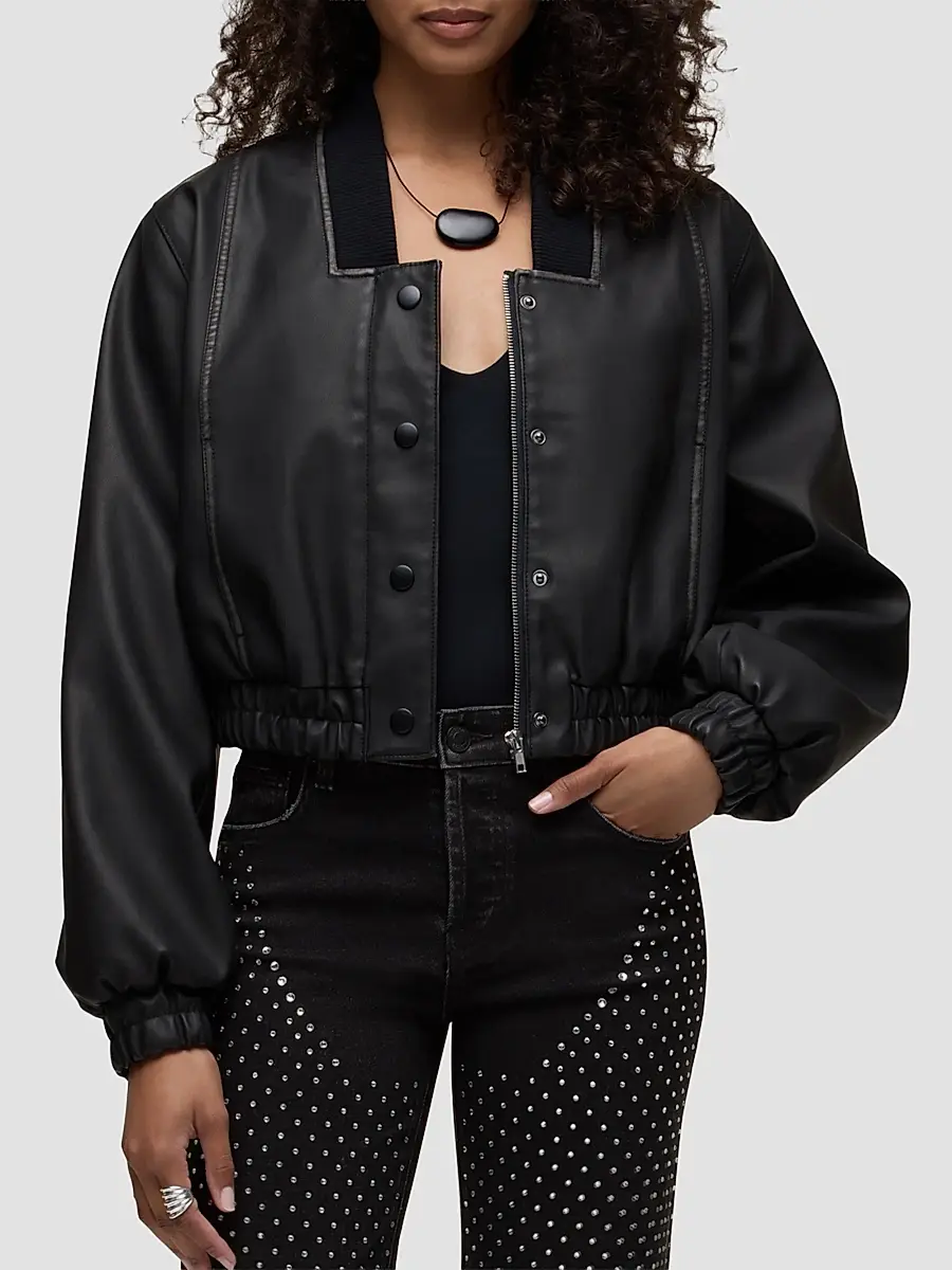 Hudson Jeans Women's Faux-Leather Crop Bomber Jacket | Thumbnail 4 Hudson Jeans Women's Faux-Leather Crop Bomber Jacket | Thumbnail 4