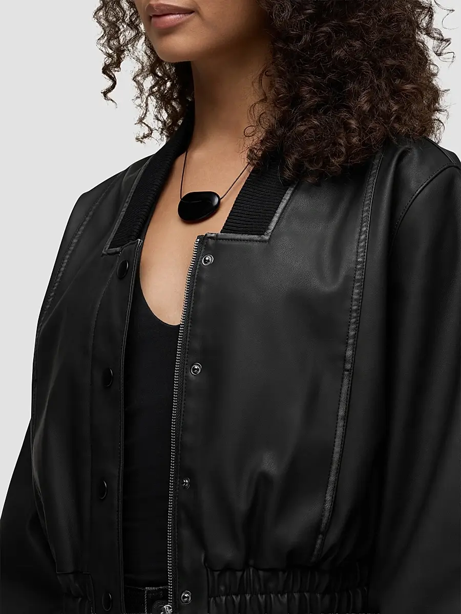 Hudson Jeans Women's Faux-Leather Crop Bomber Jacket | Thumbnail 6 Hudson Jeans Women's Faux-Leather Crop Bomber Jacket | Thumbnail 6