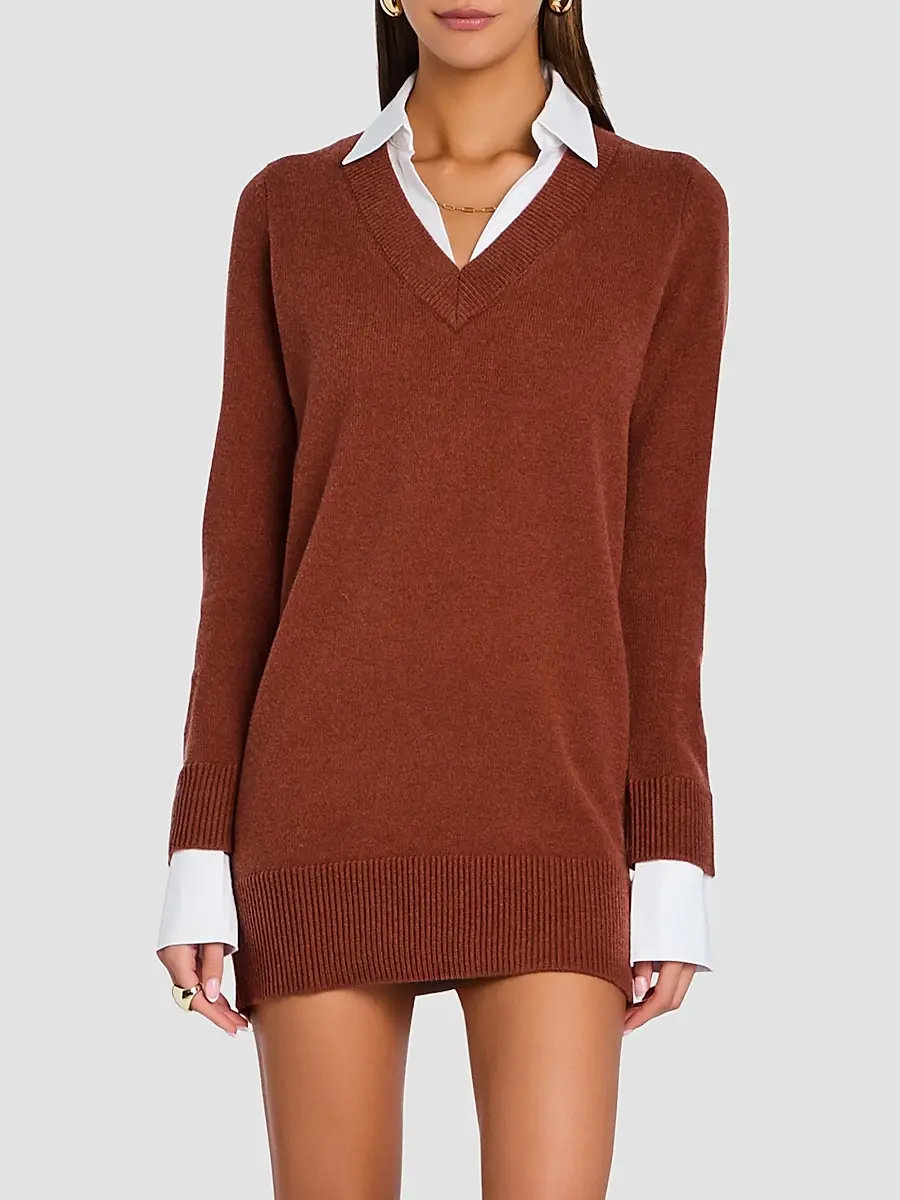 SEROYA Women's Karli Mixed-Media Knit Mini Sweaterdress | Thumbnail 4 SEROYA Women's Karli Mixed-Media Knit Mini Sweaterdress | Thumbnail 4