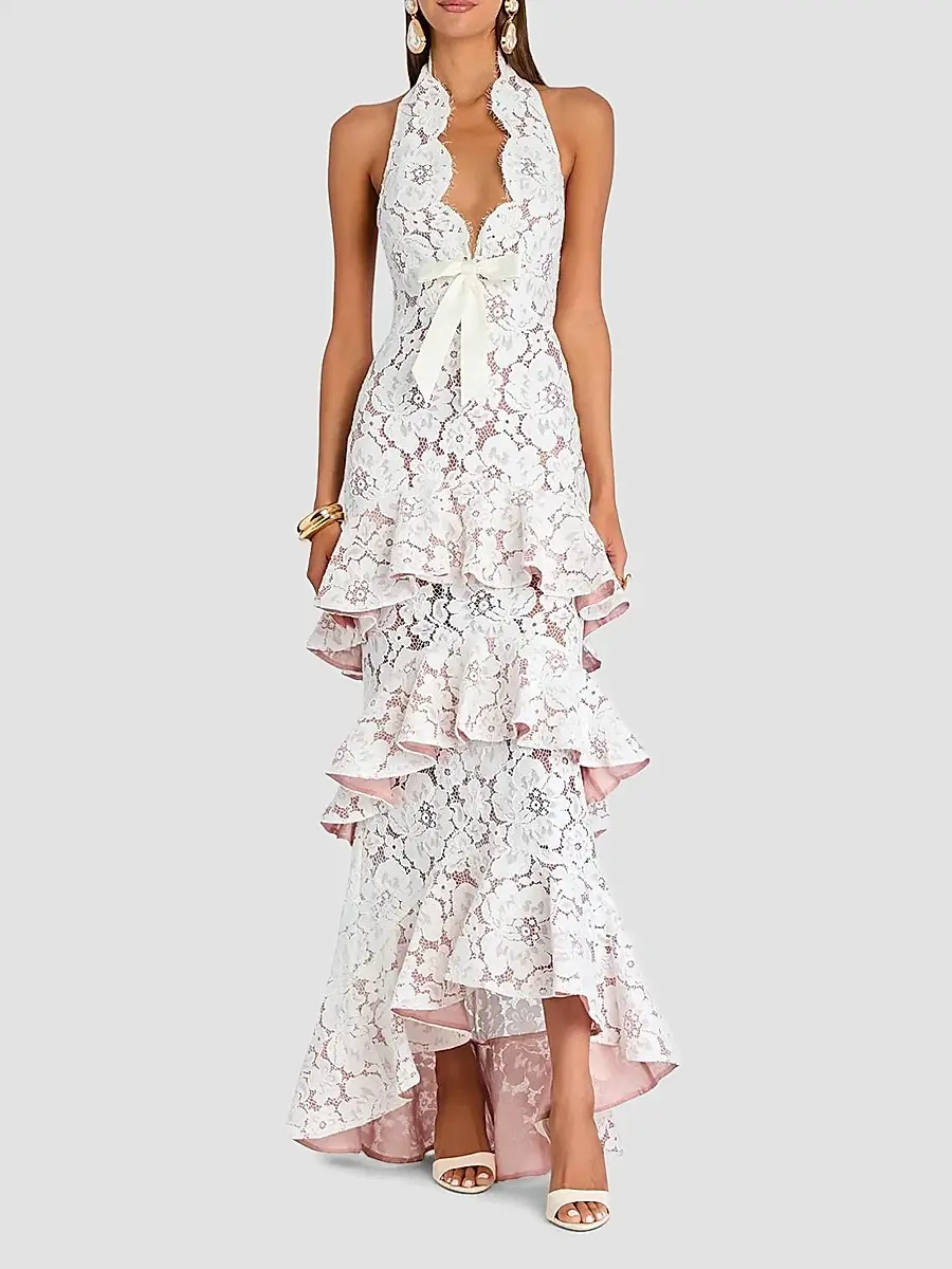 Retrofête Women's Senara Lace Halter Tiered Maxi Dress | Thumbnail 2 Retrofête Women's Senara Lace Halter Tiered Maxi Dress | Thumbnail 2