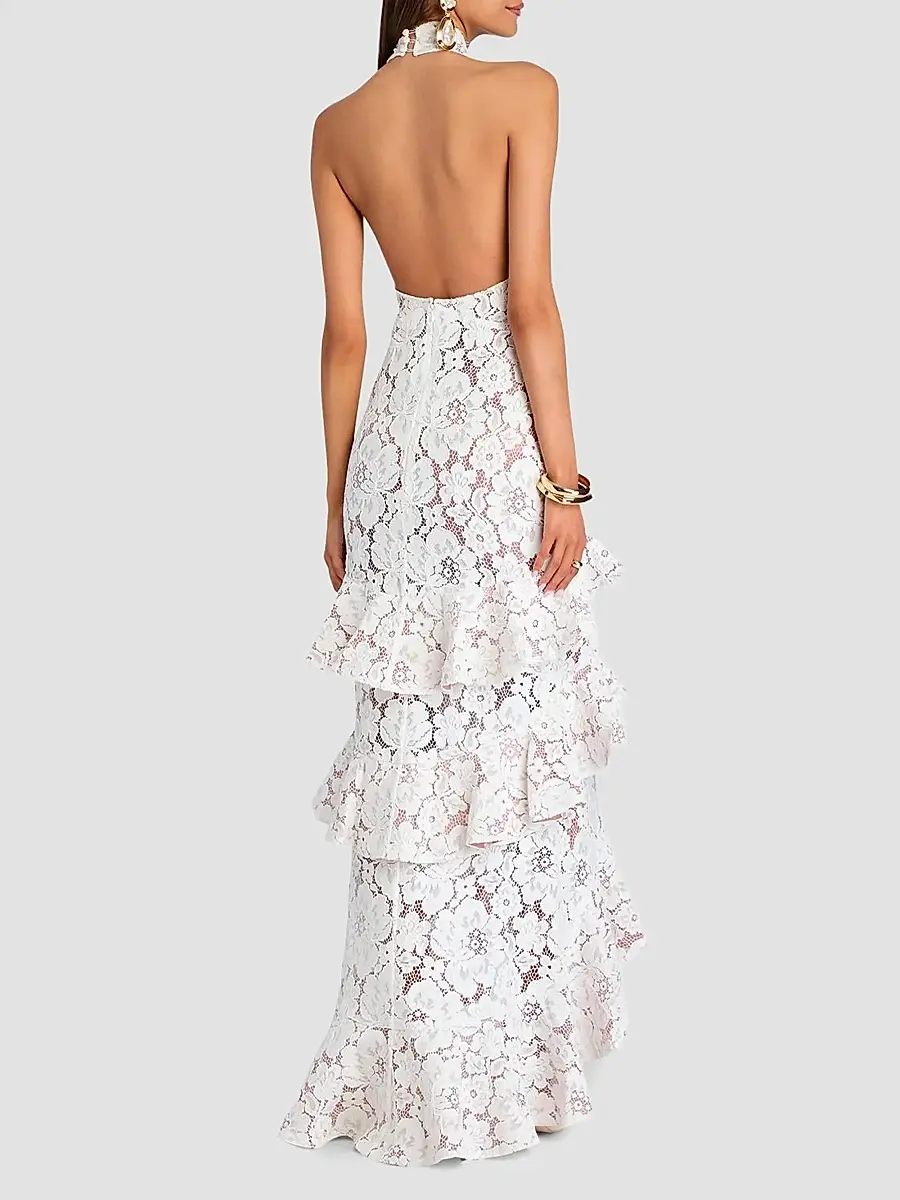 Retrofête Women's Senara Lace Halter Tiered Maxi Dress | Thumbnail 3 Retrofête Women's Senara Lace Halter Tiered Maxi Dress | Thumbnail 3