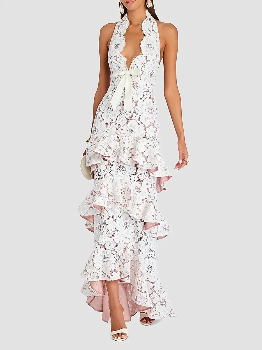 Retrofête Women's Senara Lace Halter Tiered Maxi Dress | Thumbnail 4 Retrofête Women's Senara Lace Halter Tiered Maxi Dress | Thumbnail 4