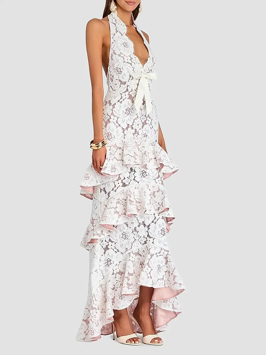 Retrofête Women's Senara Lace Halter Tiered Maxi Dress | Thumbnail 5 Retrofête Women's Senara Lace Halter Tiered Maxi Dress | Thumbnail 5