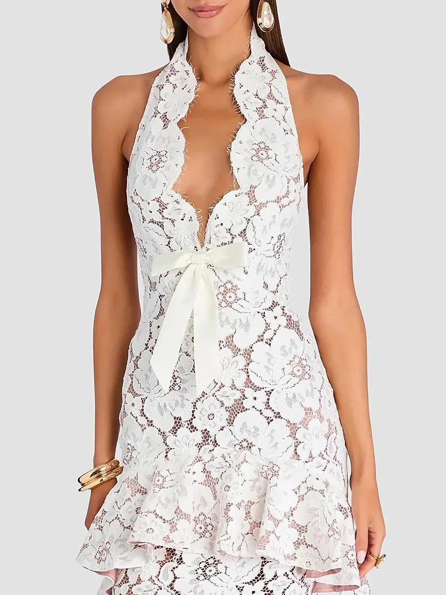 Retrofête Women's Senara Lace Halter Tiered Maxi Dress | Thumbnail 6 Retrofête Women's Senara Lace Halter Tiered Maxi Dress | Thumbnail 6