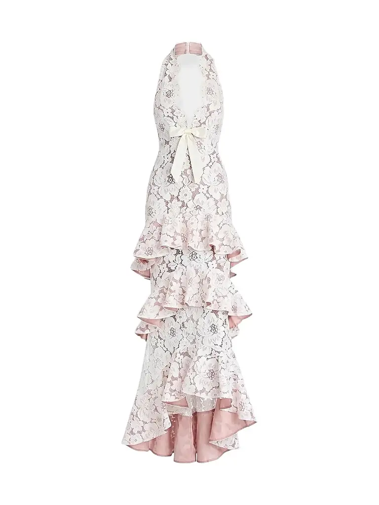 Retrofête Women's Senara Lace Halter Tiered Maxi Dress