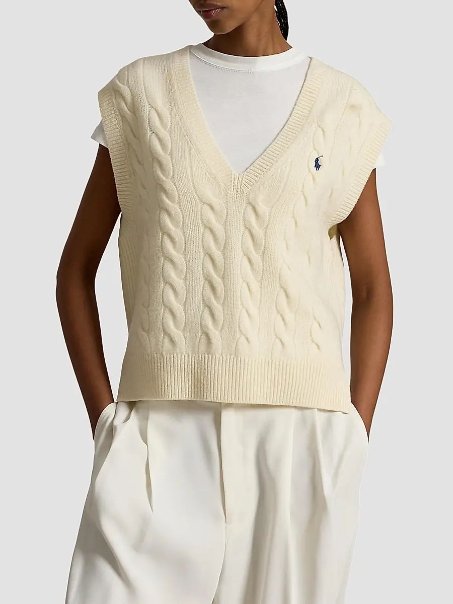 Polo Ralph Lauren Women's Cable-Knit Wool-Cashmere Sweater Vest | Thumbnail 2 Polo Ralph Lauren Women's Cable-Knit Wool-Cashmere Sweater Vest | Thumbnail 2