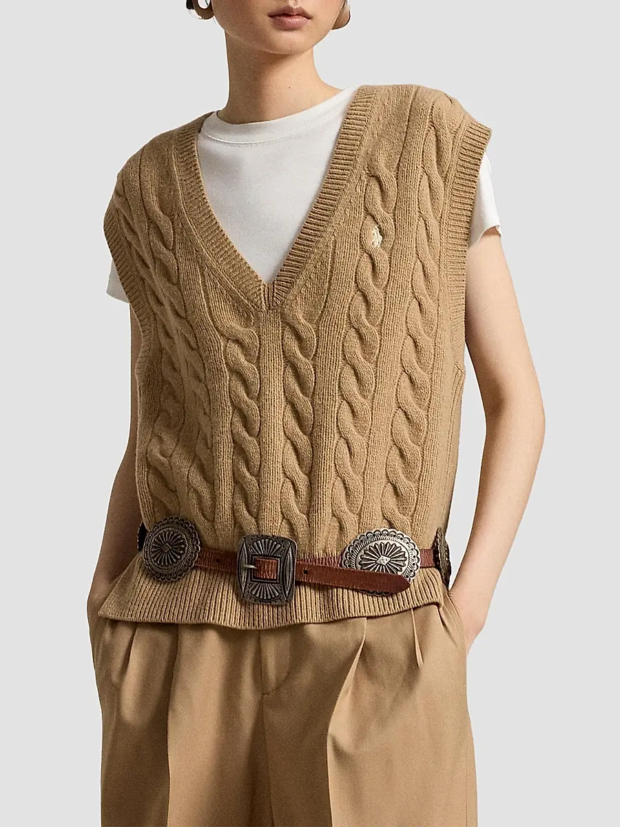 Polo Ralph Lauren Women's Cable-Knit Wool-Cashmere Sweater Vest | Thumbnail 2 Polo Ralph Lauren Women's Cable-Knit Wool-Cashmere Sweater Vest | Thumbnail 2
