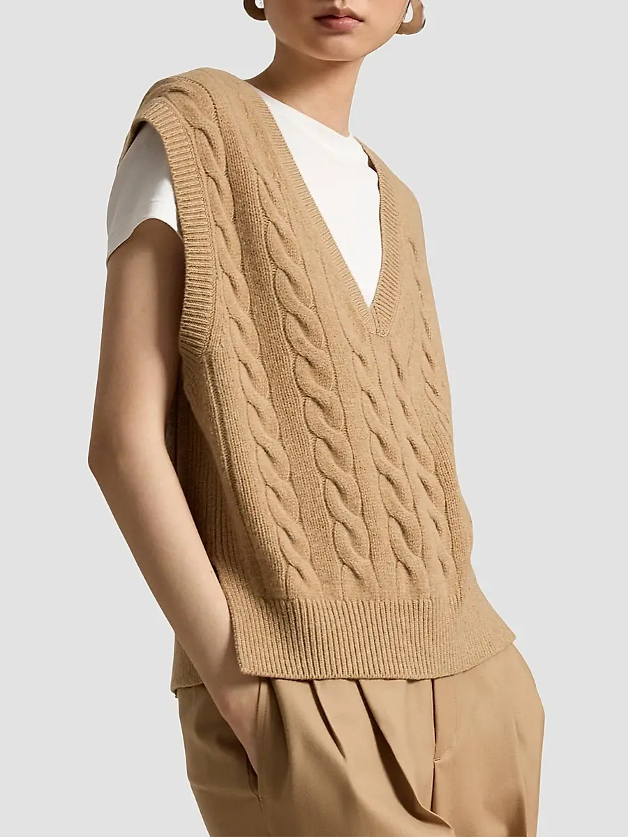 Polo Ralph Lauren Women's Cable-Knit Wool-Cashmere Sweater Vest | Thumbnail 4 Polo Ralph Lauren Women's Cable-Knit Wool-Cashmere Sweater Vest | Thumbnail 4