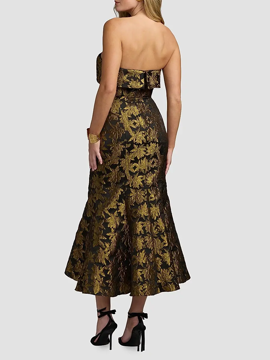 Mac Duggal Women's Strapless Brocade Mermaid Midi Dress | Thumbnail 3 Mac Duggal Women's Strapless Brocade Mermaid Midi Dress | Thumbnail 3