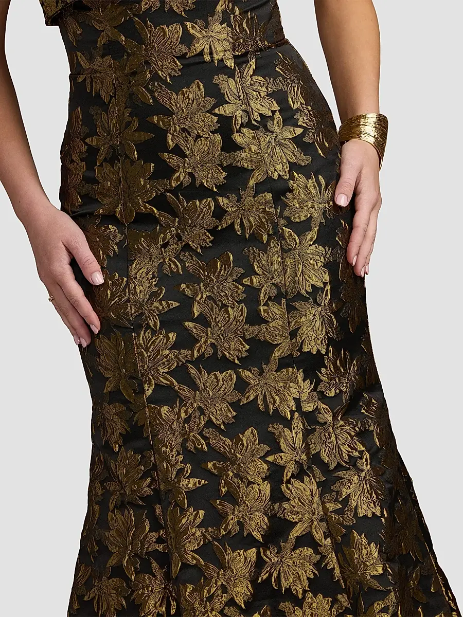 Mac Duggal Women's Strapless Brocade Mermaid Midi Dress | Thumbnail 5 Mac Duggal Women's Strapless Brocade Mermaid Midi Dress | Thumbnail 5