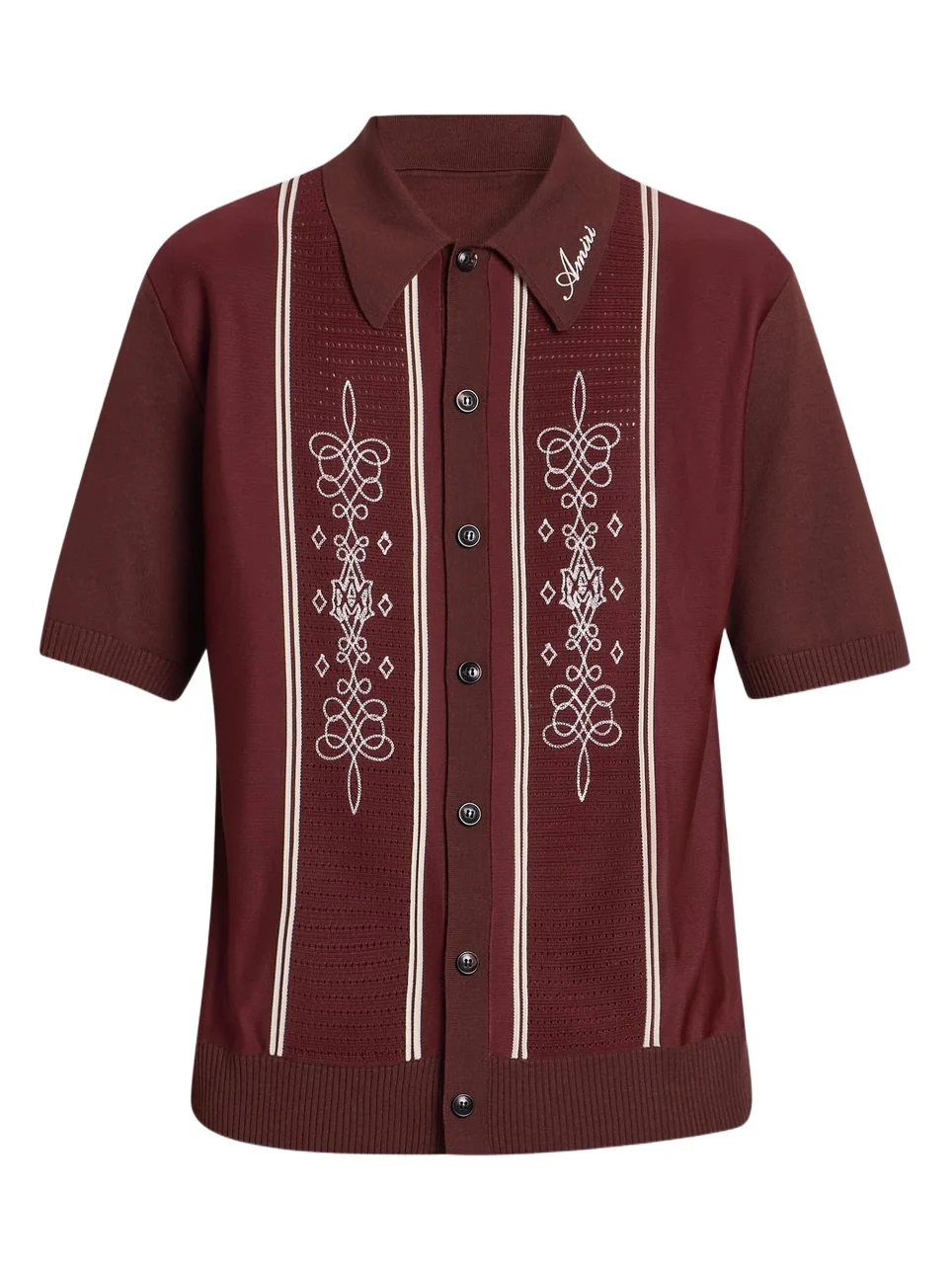 AMIRI Men's Abstract Paneled Wool-Blend Short-Sleeve Shirt