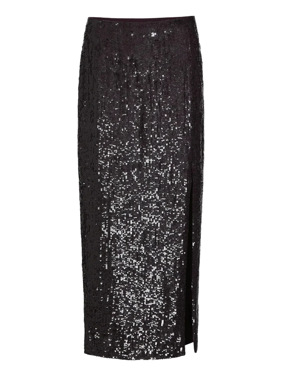 Women's Ladylike Sequined Slit Midi Skirt