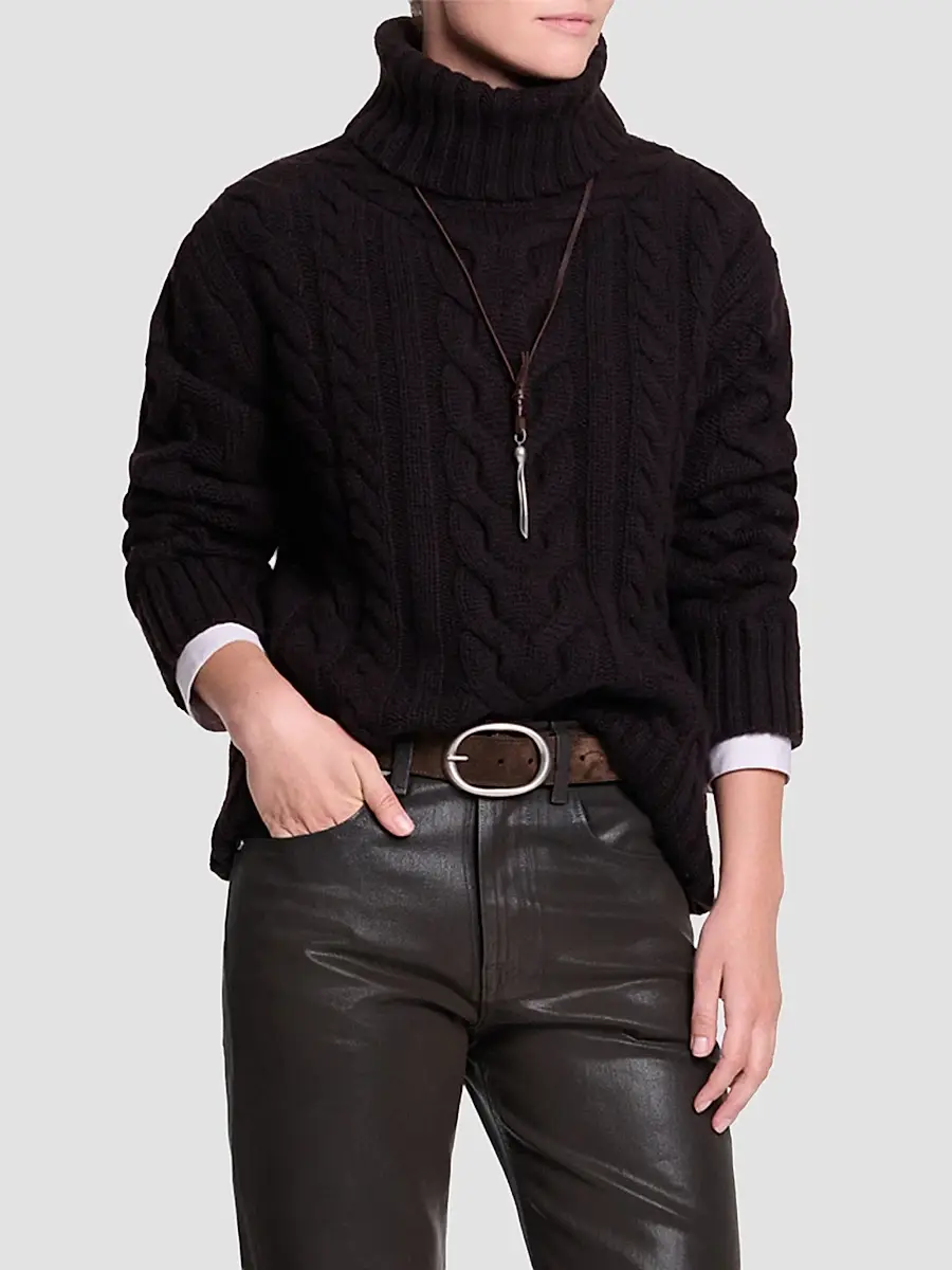 TWP Women's Cashmere Turtleneck Cable-Knit Sweater | Thumbnail 4 TWP Women's Cashmere Turtleneck Cable-Knit Sweater | Thumbnail 4