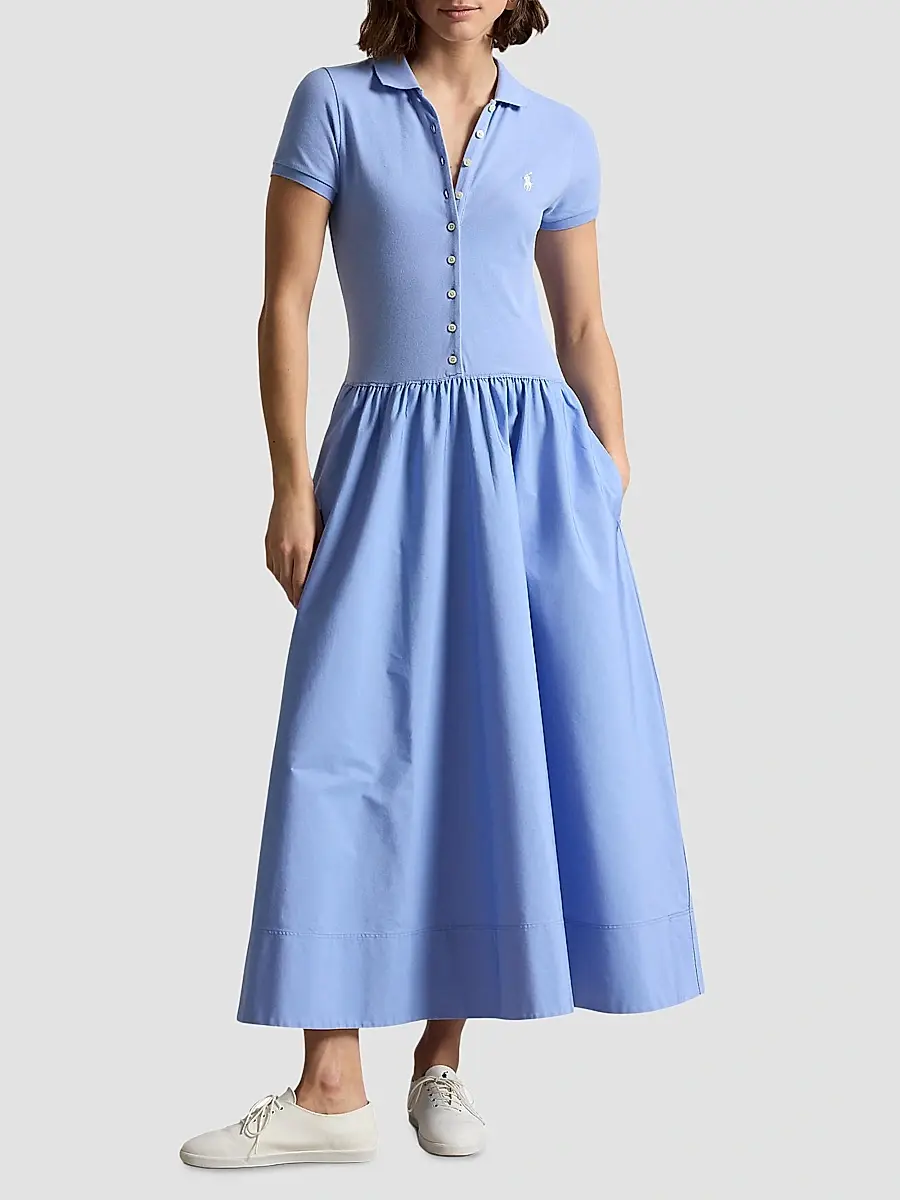 Polo Ralph Lauren Women's Hybrid Mesh Polo Midi Dress | Thumbnail 2 Polo Ralph Lauren Women's Hybrid Mesh Polo Midi Dress | Thumbnail 2