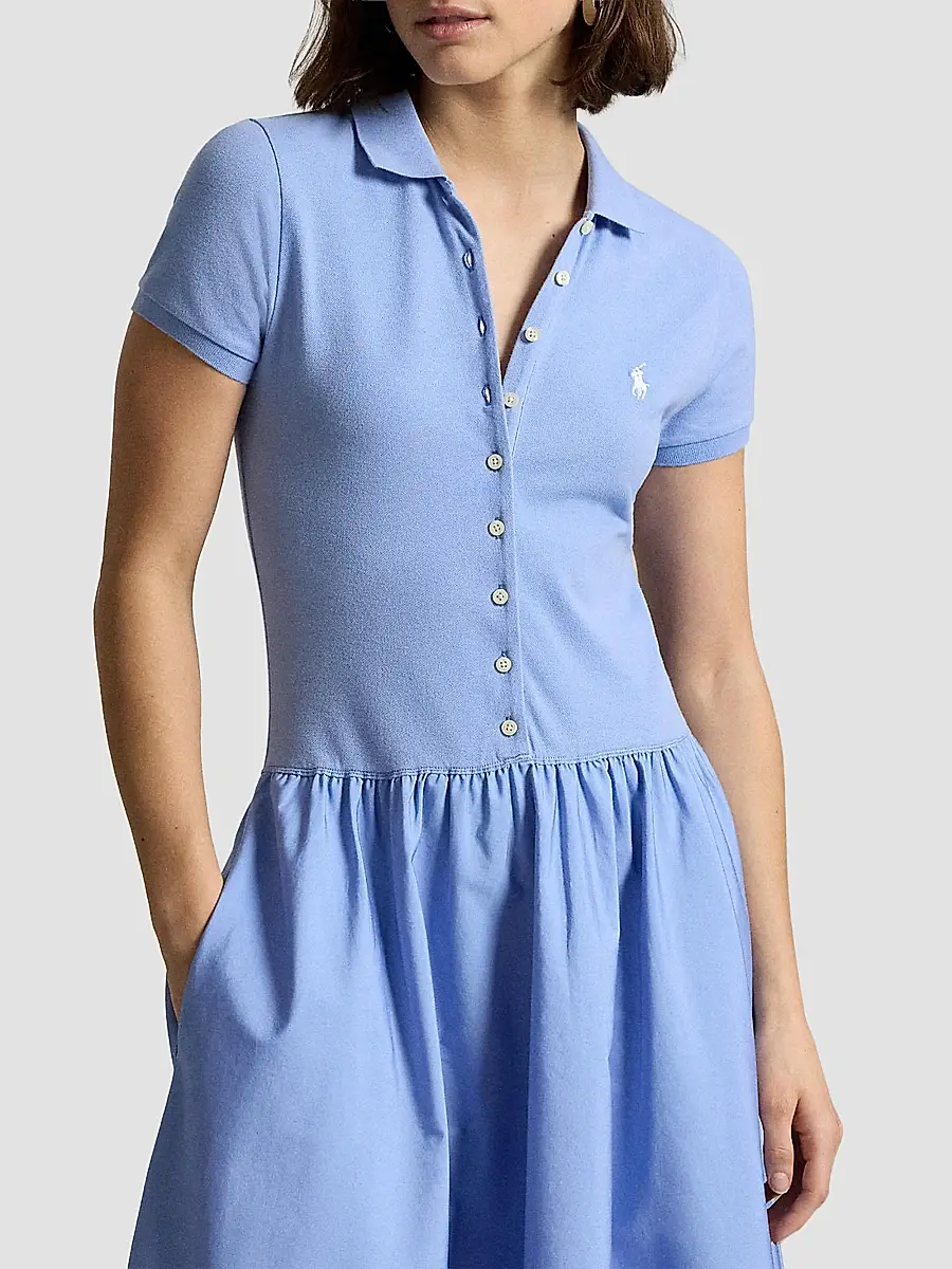 Polo Ralph Lauren Women's Hybrid Mesh Polo Midi Dress | Thumbnail 4 Polo Ralph Lauren Women's Hybrid Mesh Polo Midi Dress | Thumbnail 4