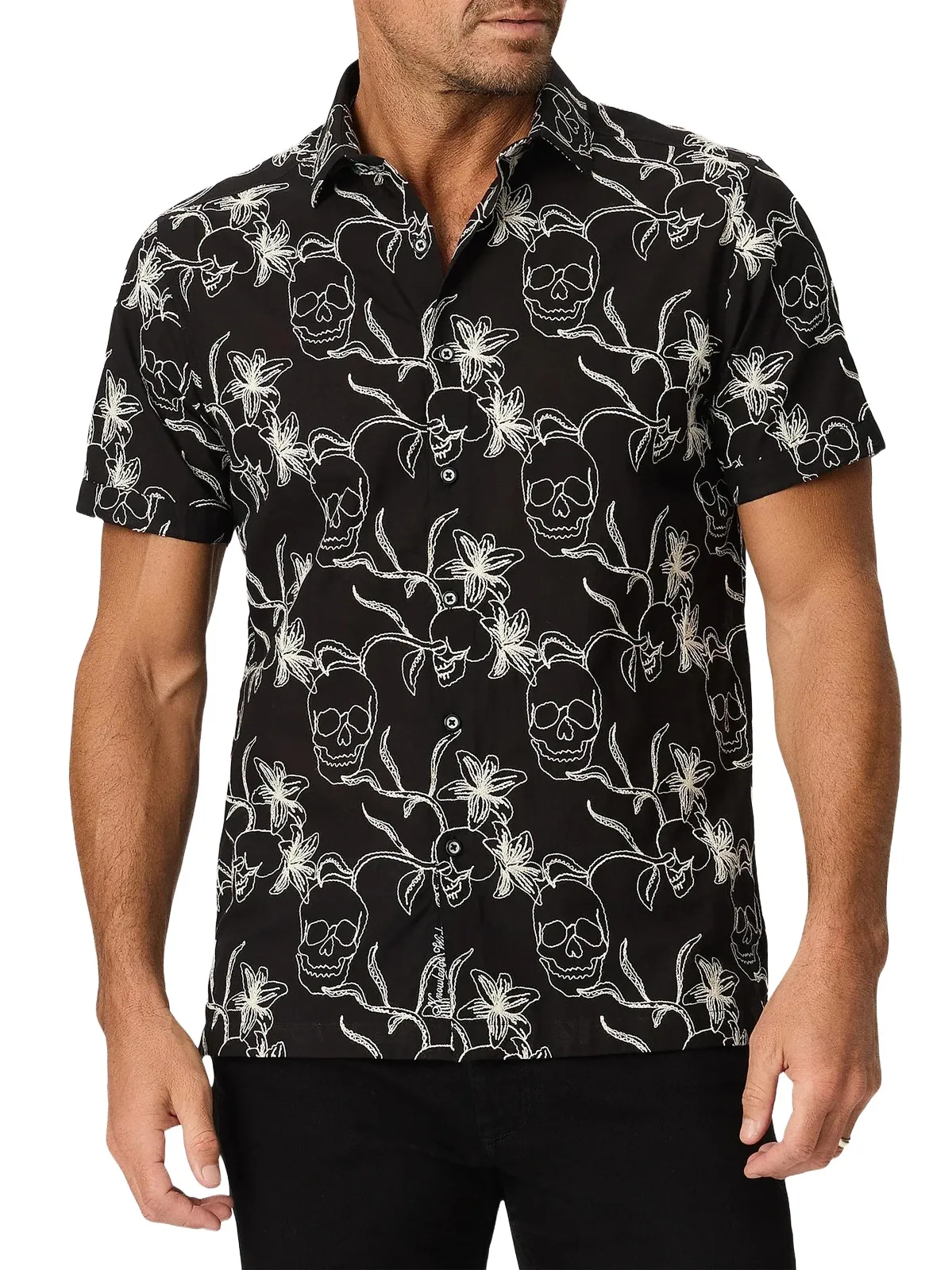 Men's Emden Skull-Schiffli Cotton-Blend Shirt Men's Emden Skull-Schiffli Cotton-Blend Shirt