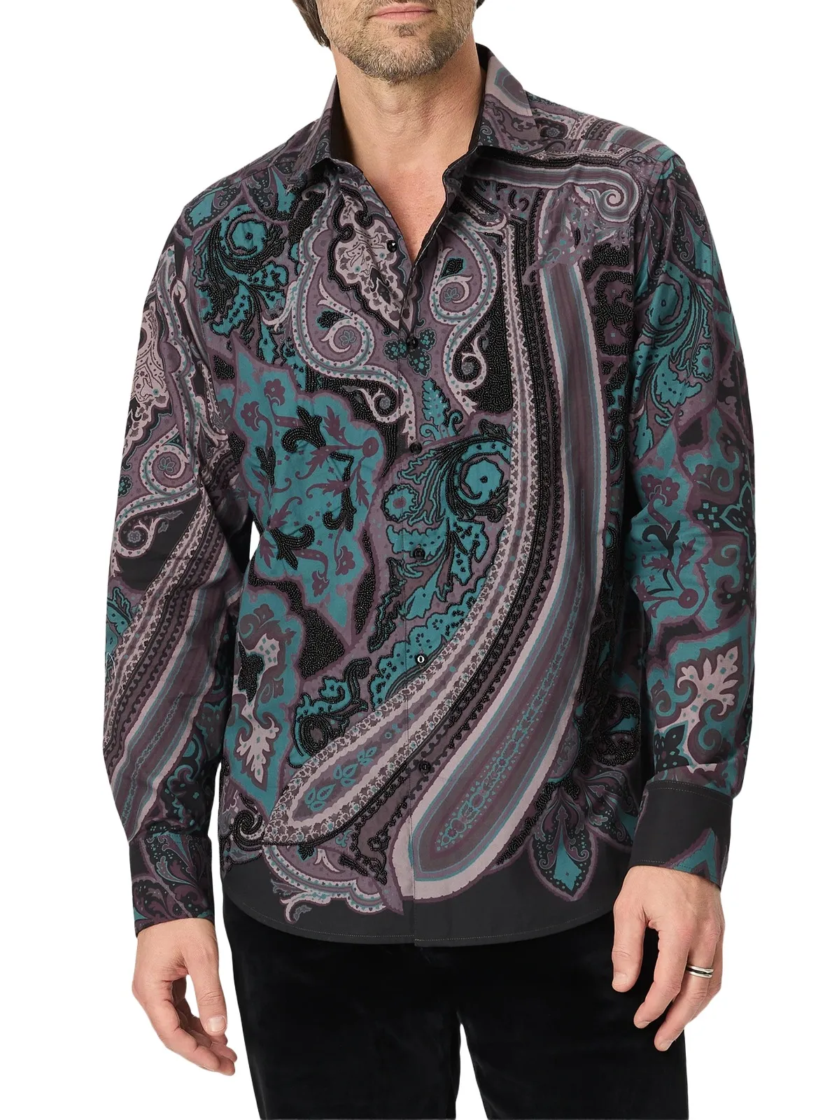 Men's Beaded Paisley Woven Shirt