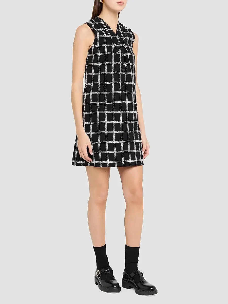 Thom Browne Women's Windowpane Tweed Cardi Mini Dress | Thumbnail 4 Thom Browne Women's Windowpane Tweed Cardi Mini Dress | Thumbnail 4