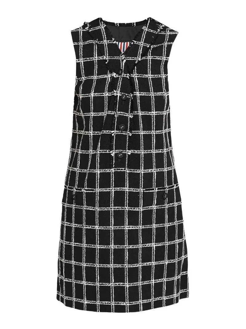 Thom Browne Women's Windowpane Tweed Cardi Mini Dress