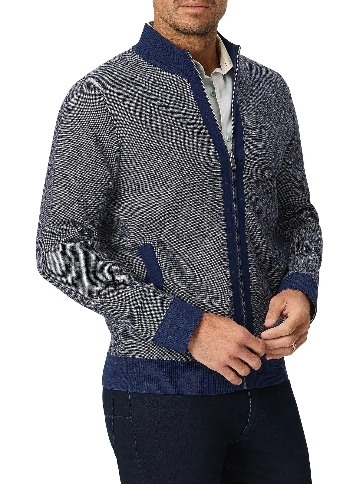 Men's Loreto Jacquard Zip-Front Sweater