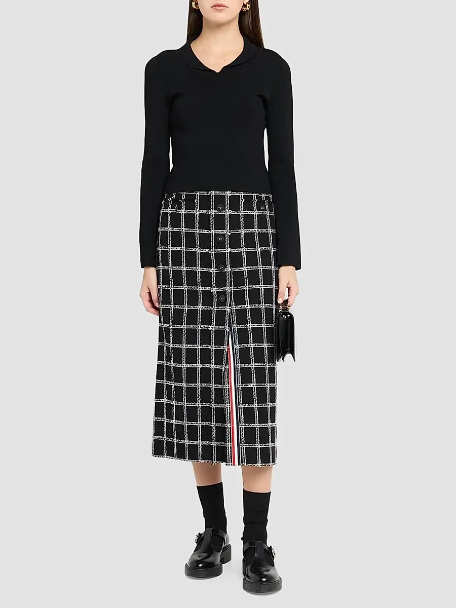 Thom Browne Women's Windowpane Tweed Cardi Midi Skirt | Thumbnail 2 Thom Browne Women's Windowpane Tweed Cardi Midi Skirt | Thumbnail 2