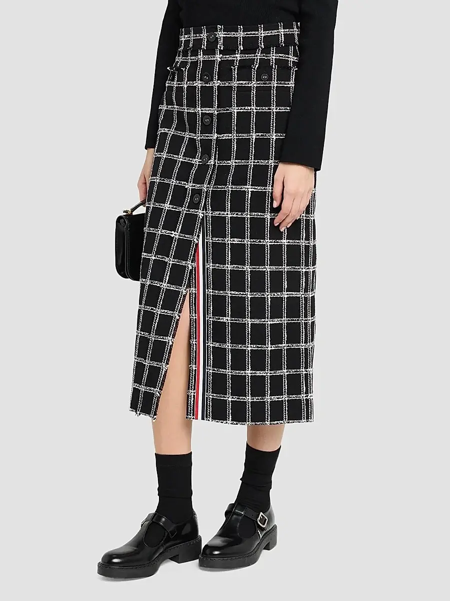Thom Browne Women's Windowpane Tweed Cardi Midi Skirt | Thumbnail 4 Thom Browne Women's Windowpane Tweed Cardi Midi Skirt | Thumbnail 4