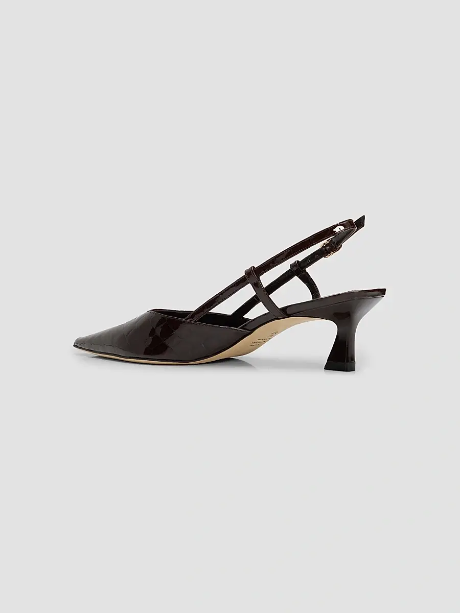 Stuart Weitzman Women's Vinnie 50MM Croc-Embossed Patent Leather Slingback Pumps | Thumbnail 2 Stuart Weitzman Women's Vinnie 50MM Croc-Embossed Patent Leather Slingback Pumps | Thumbnail 2