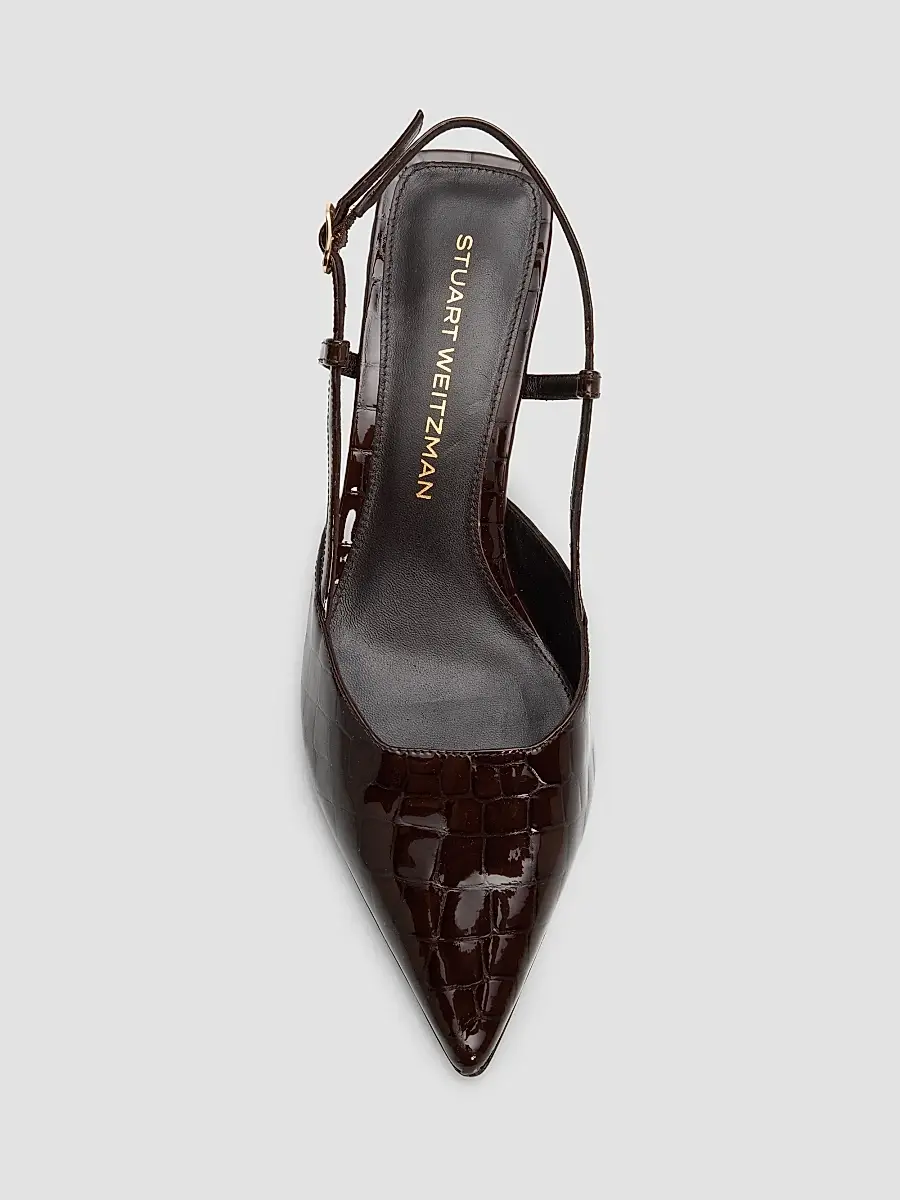 Stuart Weitzman Women's Vinnie 50MM Croc-Embossed Patent Leather Slingback Pumps | Thumbnail 4 Stuart Weitzman Women's Vinnie 50MM Croc-Embossed Patent Leather Slingback Pumps | Thumbnail 4
