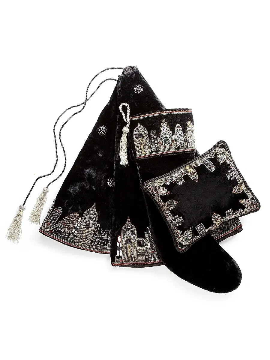 Sudha Pennathur Embroidered NYC Skyline Velvet Stocking | Thumbnail 2 Sudha Pennathur Embroidered NYC Skyline Velvet Stocking | Thumbnail 2