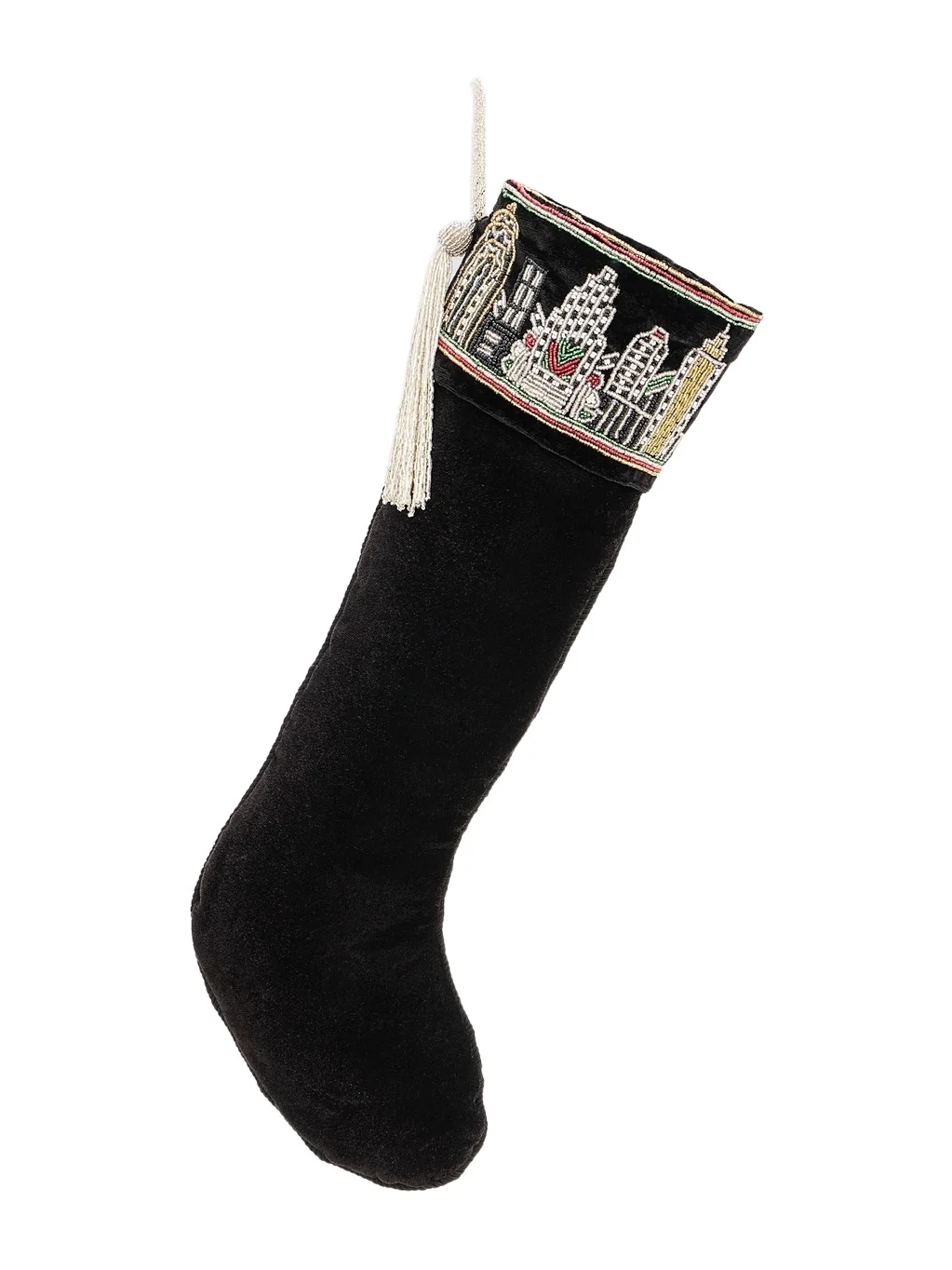 Sudha Pennathur Embroidered NYC Skyline Velvet Stocking