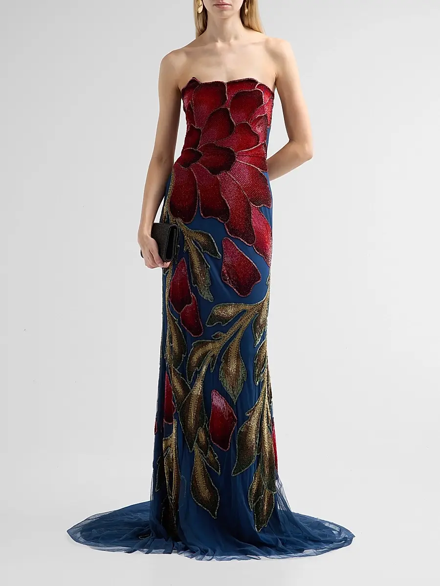 THEIA Women's Marie Strapless Beaded Floral Gown | Thumbnail 2 THEIA Women's Marie Strapless Beaded Floral Gown | Thumbnail 2
