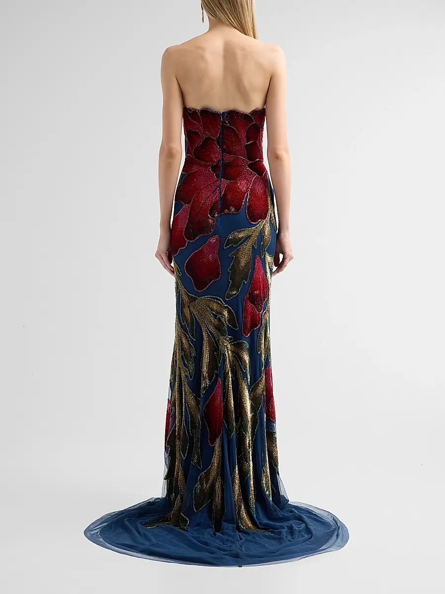 THEIA Women's Marie Strapless Beaded Floral Gown | Thumbnail 3 THEIA Women's Marie Strapless Beaded Floral Gown | Thumbnail 3