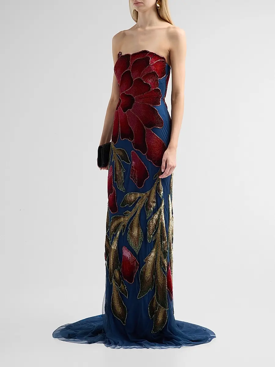 THEIA Women's Marie Strapless Beaded Floral Gown | Thumbnail 4 THEIA Women's Marie Strapless Beaded Floral Gown | Thumbnail 4