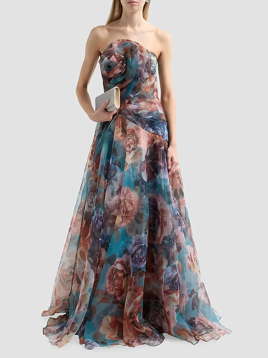 THEIA Women's Iona Rosette Organza Draped Gown | Thumbnail 2 THEIA Women's Iona Rosette Organza Draped Gown | Thumbnail 2