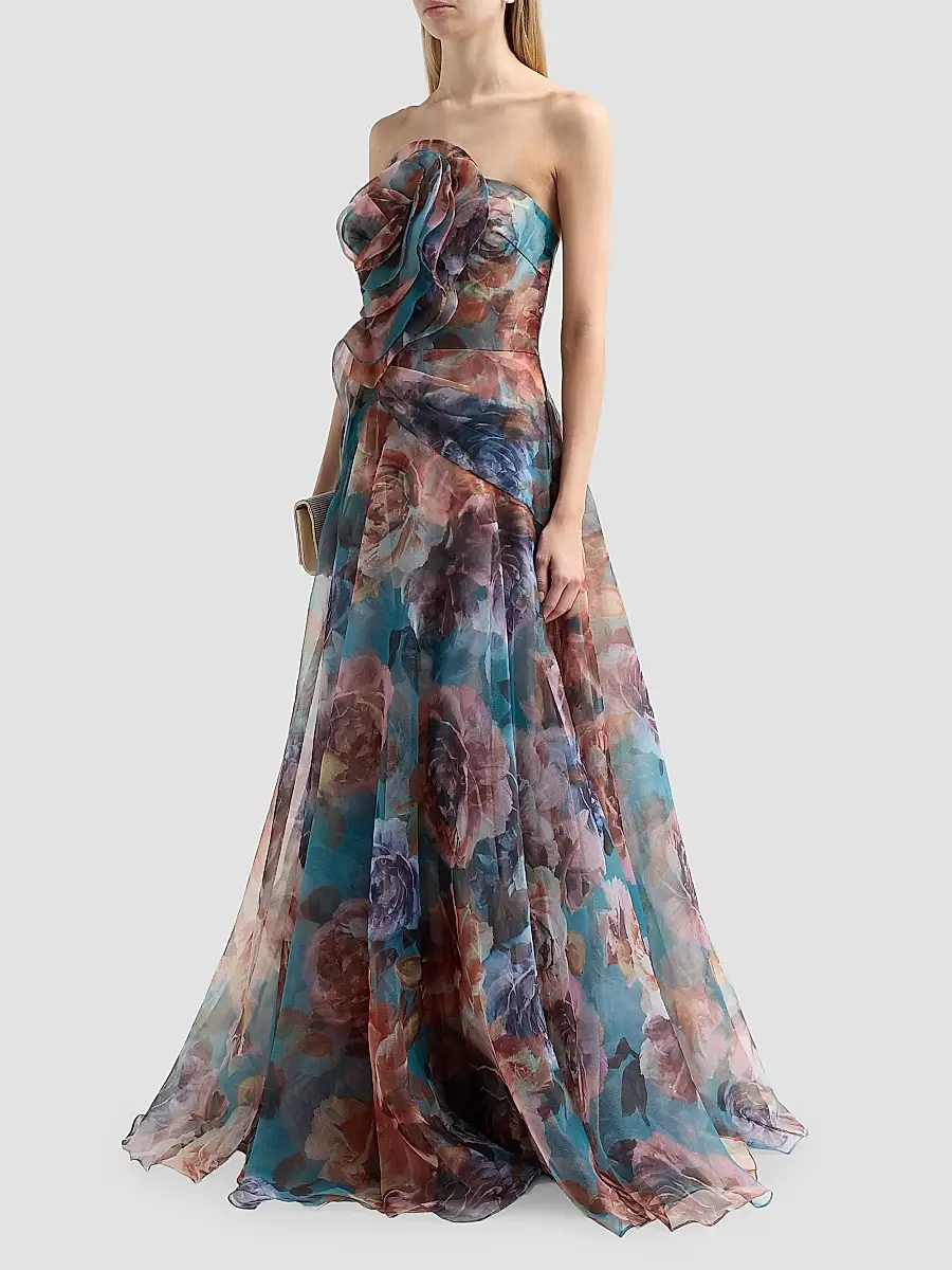 THEIA Women's Iona Rosette Organza Draped Gown | Thumbnail 4 THEIA Women's Iona Rosette Organza Draped Gown | Thumbnail 4