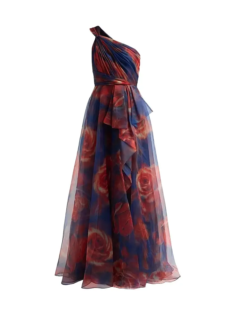 THEIA Women's Meadow Organza One-Shoulder Gown