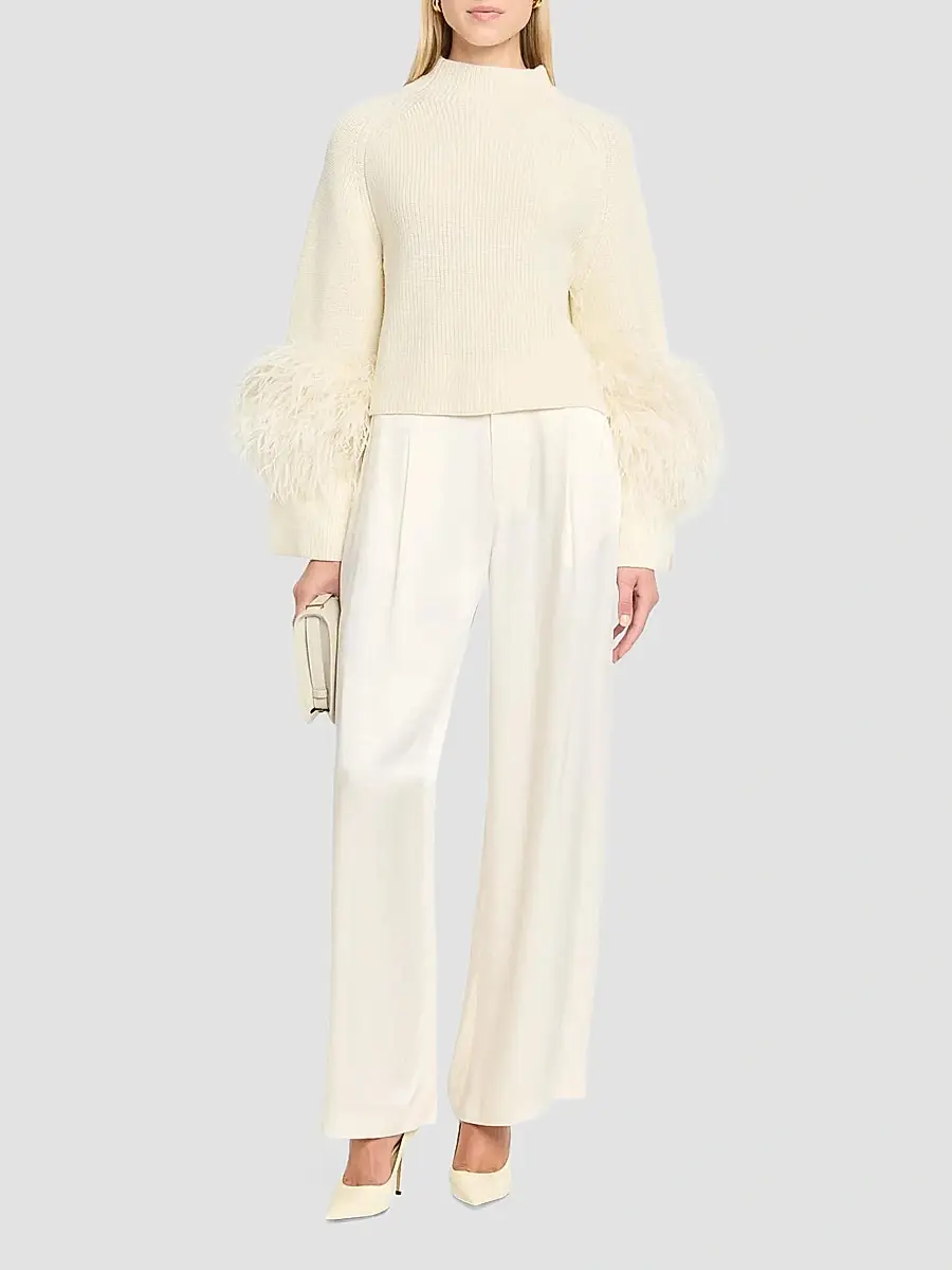 Lapointe Women's Merino Wool Feathers-Trim Sweater | Thumbnail 2 Lapointe Women's Merino Wool Feathers-Trim Sweater | Thumbnail 2